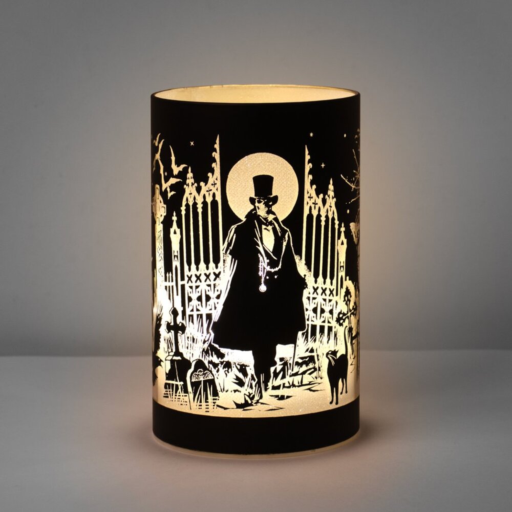 Alchemy Gothic Etched Black Glass LED Count Magistus Lantern Light NIB